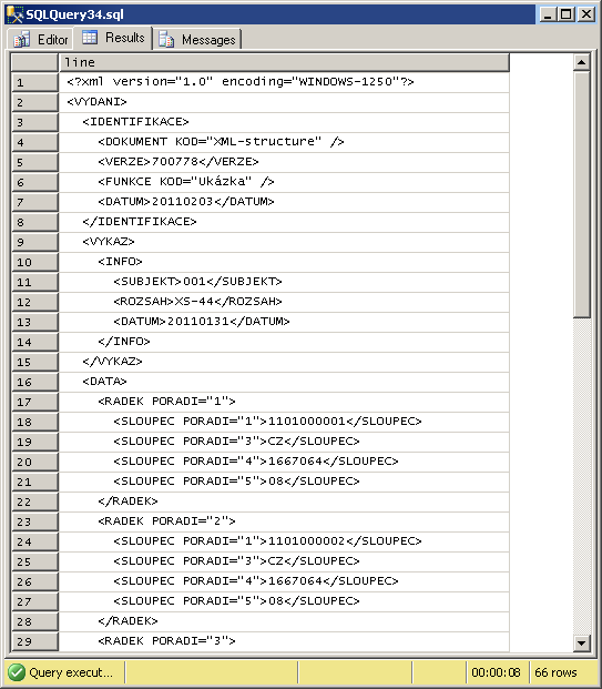 XML výstup do tabulky